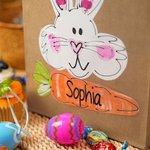 Personalized Cute Hand-drawn Style Bunny Carrot Kraft Paper Bags with Name Set of 3 Party Favor Happy Easter Gift for Kids