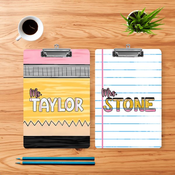 Personalized Pencil Paper Design Acrylic A4 Clipboard with Title and Name Birthday Teacher's Day Appreciation Gift for Teachers