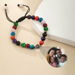 Personalised Micro-carved Photo Projection Adjustable Beaded Bracelet Dainty Jewellery Anniversary Birthday Gift for Family Friend