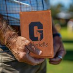 Gepersonaliseerd golf speler silhouet initiaal lederen scorekaart houder met naam Competitie Training accessoires Verjaardagscadeau voor Coach Golf liefhebbers