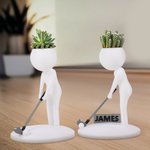Personalized Anthropomorphic 3D Golf Succulent Planter with Name Home Decor Birthday Gift for Golf Lovers Players