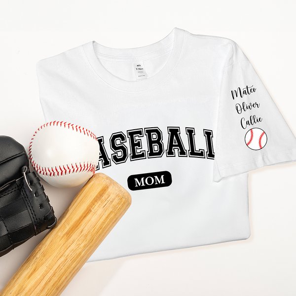 Personalized Football Baseball Sports Ball Multicolor T-Shirt with 1-6 Kid Names Birthday Sports Event Cheer Accessories Game Day Gift for Family