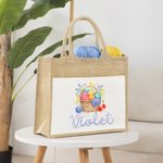 Personalized Floral Yarn Basket Canvas Pocket Jute Tote Bag with Name Birthday Gift for Crocheter Knitting Lovers