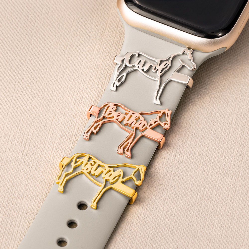 Personnalisé Minimalist Horse Silhouette Watch Band Charm with Name Pet Party Anniversary Birthday Gift for Horse Lovers