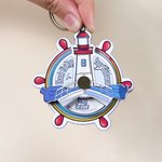 Personalized Wooden Rotatable Rudder Lighthouse Charm PU Leather Keychain with Name and Text Birthday Teacher's Day Appreciation Gift for Teacher