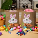 Personalized Cute Hand-drawn Style Bunny Carrot Kraft Paper Bags with Name Set of 3 Party Favor Happy Easter Gift for Kids