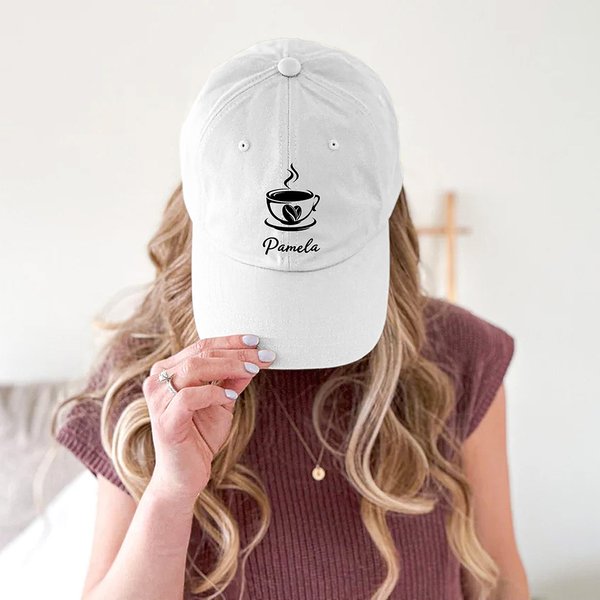 Personalized Coffee Element Classic Breathable Peak Cap with Name Fashion Accessories Birthday Holiday Gift for Friends Family Coffee Lovers