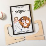Personalized We Caught The Best Cartoon Baseball Character Wooden Plaque Frame with 1-8 Names Home Decor Father's Day Gift for Dad Grandpa