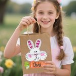 Personalized Cute Hand-drawn Style Bunny Carrot Kraft Paper Bags with Name Set of 3 Party Favor Happy Easter Gift for Kids