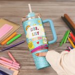 Personalized Cartoon Rainbow Sun Pencil Element 40 oz Insulated Tumbler with Title and Name Birthday Teacher's Day Appreciation Gift for Teacher
