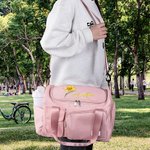 Personalised Multi-compartment Birth Flower Waterproof Nylon Travel Duffel Bag with Name and Shoulder Strap Birthday Gift for Women