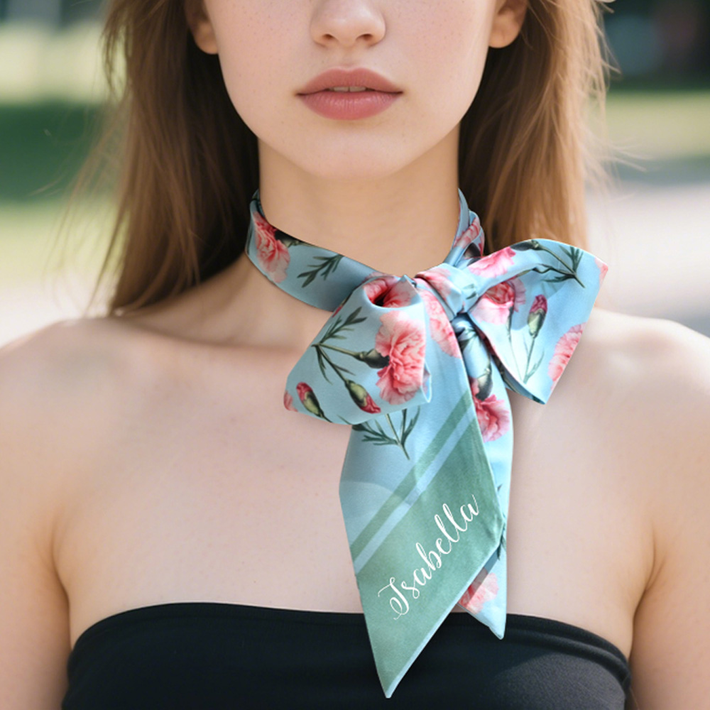 Bandeau Sac à Main Foulard Multicolore Personnalisé avec Fleur de Naissance et Nom Cadeau Anniversaire pour Fille Femme