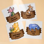 Personalized Cute Classic Winnie the Pooh Tiger Pig Jar Drink Labels Stickers with Text Set of 4 Party Favor Baby Shower Gift for Kids