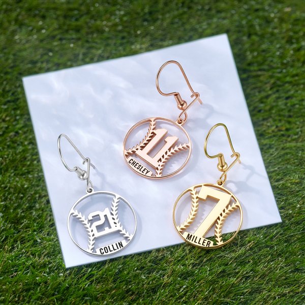 Personalised Baseball Silhouette Stainless Steel Earrings with Name and Number Game Day Team Birthday Gift for Baseball Mom Athlete