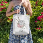 Personalized Birth Flower Yarn Ball Reusable Canvas Bag with Name Travel Accessories Birthday Holiday Gift for Knitting Lovers