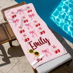Personalizada Sweet Cherry Coquette Lazo Nombre De Secado Rápido De Gran Tamaño Toalla de Playa Vacaciones de Verano Imprescindible Regalo de Cumpleaños para Mujeres Niñas