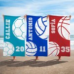 Toalla de playa personalizada de gran tamaño y secado rápido con temática de baloncesto y fútbol regalo para amantes de los deportes