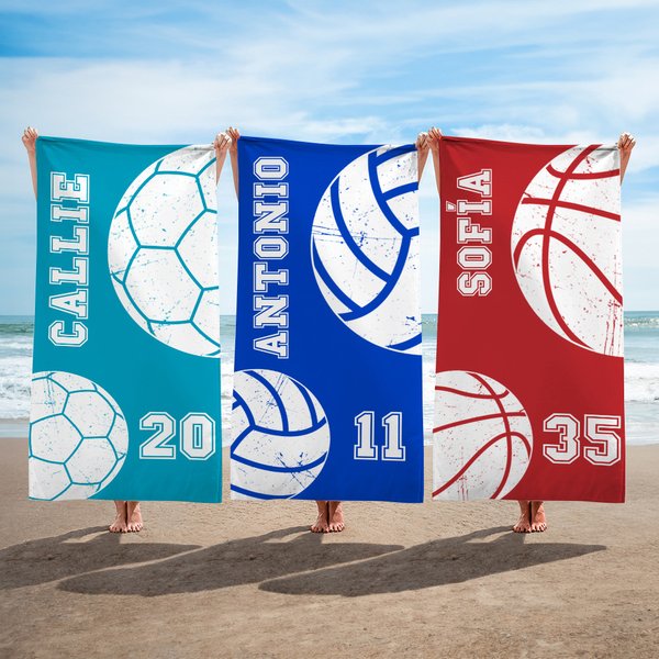 Toalla de playa personalizada de gran tamaño y secado rápido con temática de baloncesto y fútbol regalo para amantes de los deportes