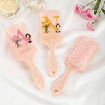 Personalised Birth Flower Bouquet Initial Cartoon Character Long Handle Paddle Brush with Name and Ribbon Birthday Wedding Gift for Women