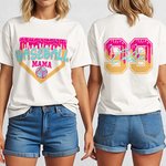 Personalised Baseball Softball Mama Ice Cream Drip Multicolor T-shirt Sweatshirt with Name and Number Game Day Birthday Gift for Ball Sport Lovers