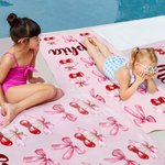Personalizada Sweet Cherry Coquette Lazo Nombre De Secado Rápido De Gran Tamaño Toalla de Playa Vacaciones de Verano Imprescindible Regalo de Cumpleaños para Mujeres Niñas
