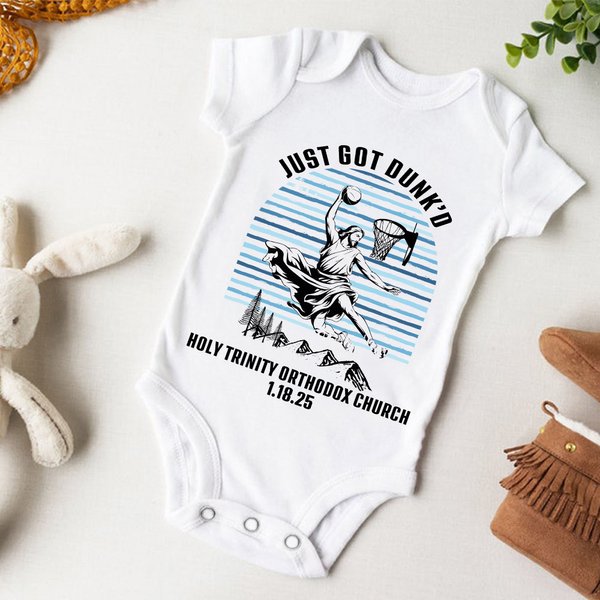 Personalized Funny Jesus Just Got Dunked 100% Cotton Baby Bodysuit with Church Name and Date Baptism Baby Shower Gift for Baby Newborn