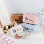 Personalized Birth Flower Crochet Wide Opening Leather Makeup Bag with Name Travel Accessories Birthday Wedding Gift for Bridesmaids Women