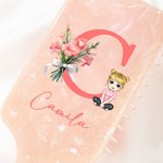Personalised Birth Flower Bouquet Initial Cartoon Character Long Handle Paddle Brush with Name and Ribbon Birthday Wedding Gift for Women