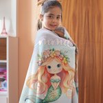 Personalized Fantasy Mermaid Princess Underwater World Soft Throw Blanket with Name Home Decor Birthday Gift for Girls