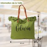 Sac Fourre-Tout en Toile Personnalisé avec Nom Design à franges et avec Anse en Cuir PU Cadeau de Fête des Mères ou d'Anniversaire pour Femmes