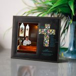 Personalised Floral Cross Bible Verse PU Leather Photo Frame with Name Text and Date Baptism First Communion Gift for Christian
