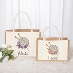 Personalizzato nascita fiore aghi maglia filato grande iuta borsa tote con nome accessori viaggio compleanno vacanza regalo per gli amanti del lavoro a maglia donne