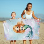 Toalla de playa personalizada con el nombre de la princesa sirena del mundo submarino de gran tamaño y secado rápido Regalo de cumpleaños esencial para viajes de verano para niñas