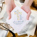 Personalized Floral Cross Bible Verse Lace Edge 100% Cotton Handkerchief with Name Text and Date Baptism First Eucharist Gift for Christians Girls