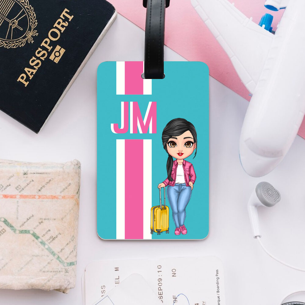 Etiquette de Bagage Personnalisée Multicolore Monogramme Rayure Personnage Cartoon Etiquette de Bagage Accessoires de Voyage Cadeau d'Anniversaire pour Famille Enfants