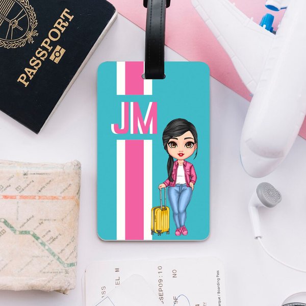 Personalized Multicolour Shadow Monogram Stripe Cartoon Character Luggage Tag Travel Accessories Birthday Gift for Family Kids