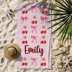 Personalizada Sweet Cherry Coquette Lazo Nombre De Secado Rápido De Gran Tamaño Toalla de Playa Vacaciones de Verano Imprescindible Regalo de Cumpleaños para Mujeres Niñas