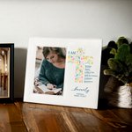 Personalised Floral Cross Bible Verse PU Leather Photo Frame with Name Text and Date Baptism First Communion Gift for Christian