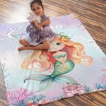 Personalized Fantasy Mermaid Princess Underwater World Soft Throw Blanket with Name Home Decor Birthday Gift for Girls