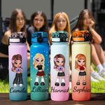 Bouteille d'Eau de Sport 1000 ml Personnalisée avec Motif Fille Style Y2K et Nom Accessoire Marqueur de Temps Cadeau Anniversaire pour Filles