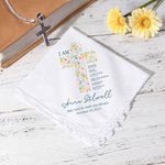 Personalized Floral Cross Bible Verse Lace Edge 100% Cotton Handkerchief with Name Text and Date Baptism First Eucharist Gift for Christians Girls