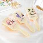 Personalised Birth Flower Bouquet Initial Cartoon Character Long Handle Paddle Brush with Name and Ribbon Birthday Wedding Gift for Women