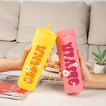 Henkilökohtainen monivärinen Daisy nimi 16 oz Matte Tumbler oljen kanssa Travel Beach Party tarvikkeet syntymäpäivälahja naisille tytöille