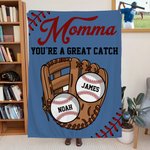 Personalised Baseball Glove 1-8 Names Multicolor Soft Throw Blanket with Title and Text Home Decor Birthday Gift for Baseball Lovers
