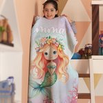 Personalized Fantasy Mermaid Princess Underwater World Soft Throw Blanket with Name Home Decor Birthday Gift for Girls