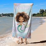Toalla de playa personalizada con el nombre de la princesa sirena del mundo submarino de gran tamaño y secado rápido Regalo de cumpleaños esencial para viajes de verano para niñas