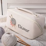 Personalized Birth Flower Crochet Wide Opening Leather Makeup Bag with Name Travel Accessories Birthday Wedding Gift for Bridesmaids Women
