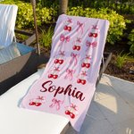 Personalizada Sweet Cherry Coquette Lazo Nombre De Secado Rápido De Gran Tamaño Toalla de Playa Vacaciones de Verano Imprescindible Regalo de Cumpleaños para Mujeres Niñas