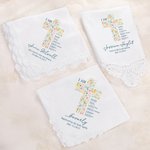 Personalized Floral Cross Bible Verse Lace Edge 100% Cotton Handkerchief with Name Text and Date Baptism First Eucharist Gift for Christians Girls
