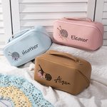 Personalized Birth Flower Crochet Wide Opening Leather Makeup Bag with Name Travel Accessories Birthday Wedding Gift for Bridesmaids Women
